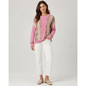 Vintage 80s Mister‎ Noah Coquette Sweater Small Pink Acrylic Pearl Embellished